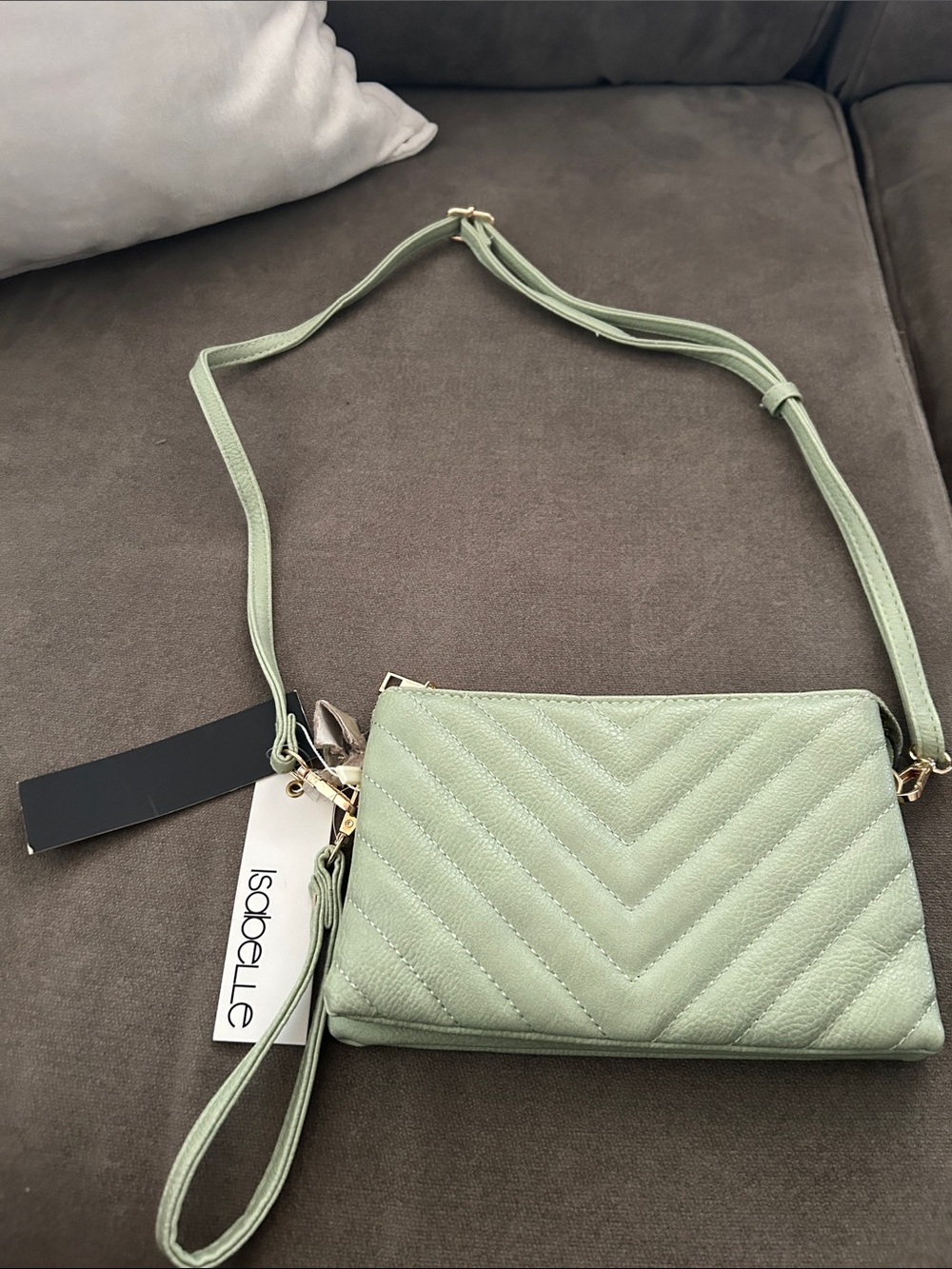 Vegan Quilted Crossbody Bag in Sage Green